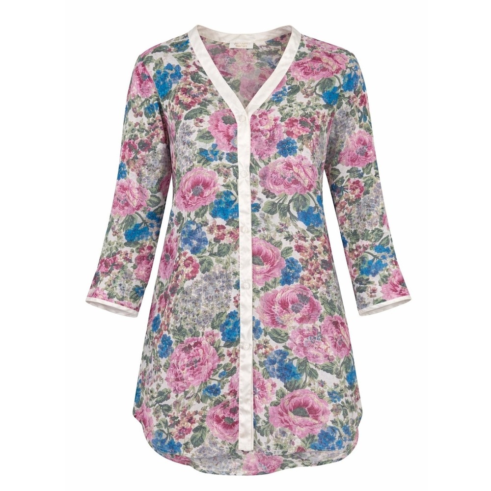 Vintage Victoria's Secret Floral‎ Satin Trim Blouse Top Womens P/S Sheer